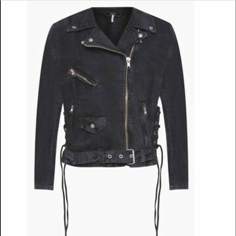 Free People black denim Moto jacket